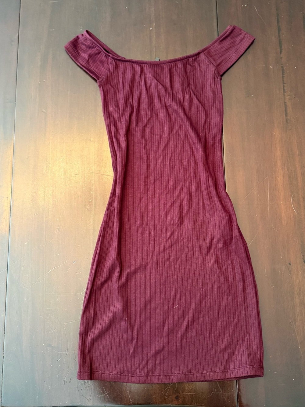 Motel Rocks Off-Shoulder Ribbed Mini Dress in Wine